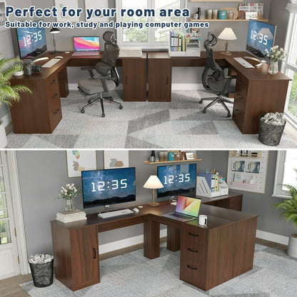 Furmax L Shaped Desk Corner Office Desk Computer Desk with Storage Cabinet & Drawers
