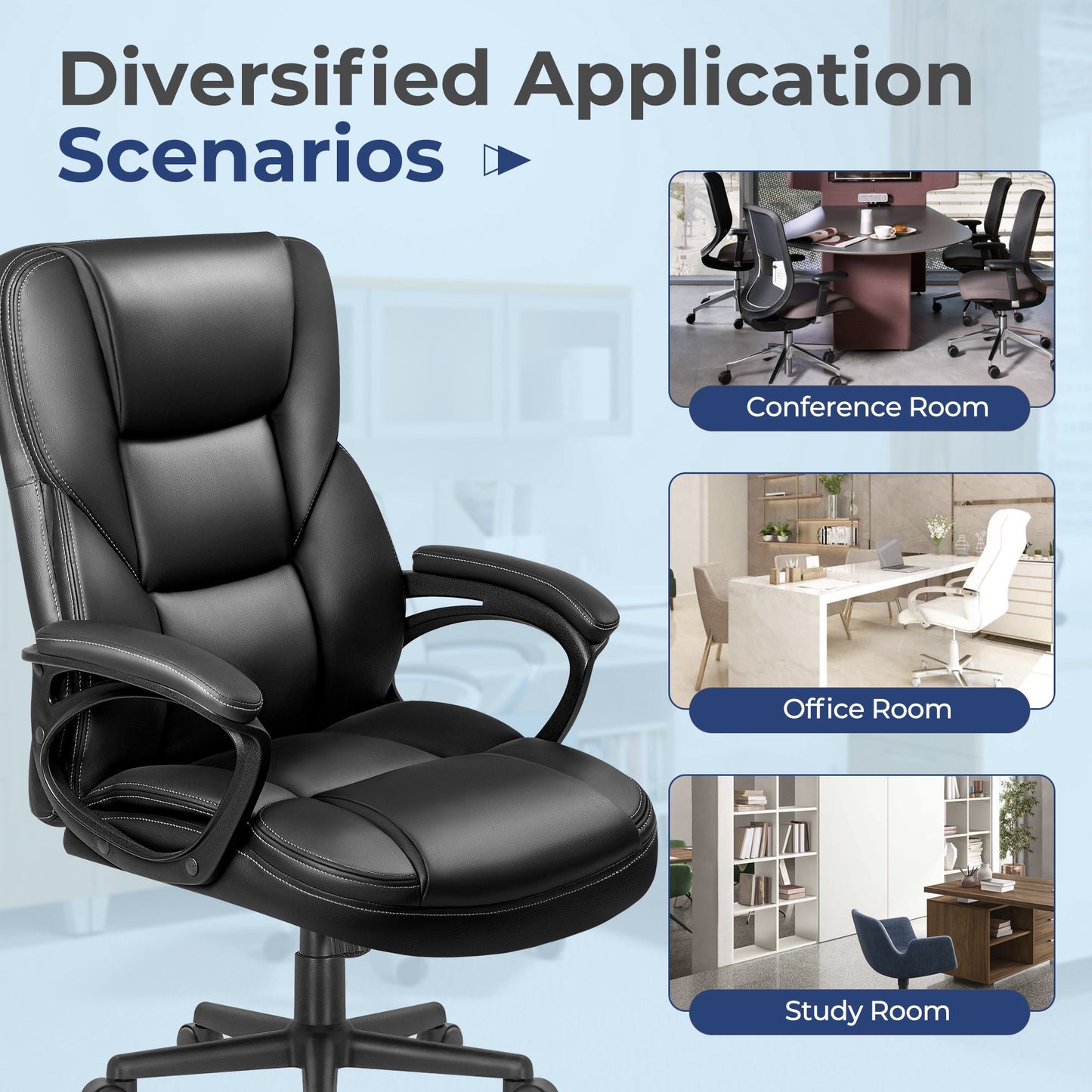 Furmax High-back Executive Office Chair With Lumbar Support Height Adjustable Swivel Seat PU Leather