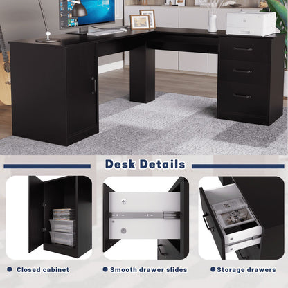 Furmax L Shaped Desk Corner Office Desk Computer Desk with Storage Cabinet & Drawers