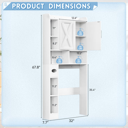 Furmax Farmhouse Style Over The Toilet Storage Cabinet with Barn Doors, Space Saver with Toilet Paper Holder for Bathroom and Restroom