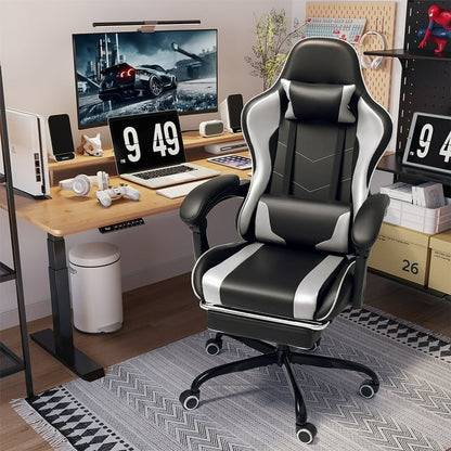 Furmax High Back Massage Gaming Chair with Footrest PU Leather Racing Computer Chair with Lumbar Support Ergonomic Office Chairs, White
