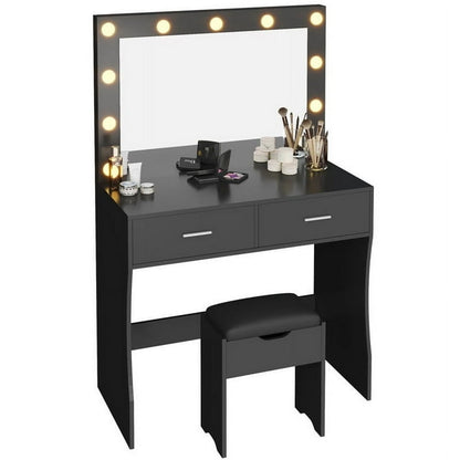Furmax Makeup Vanity Table Set with Lights and Mirror Vanity Desk with Drawer and Chair