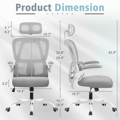 Furmax Ergonomic Office Chair Mesh Office Chair with Adjustable Headrest & Flip-Up Arms, Swivel Computer Task Chair with Lumbar Support