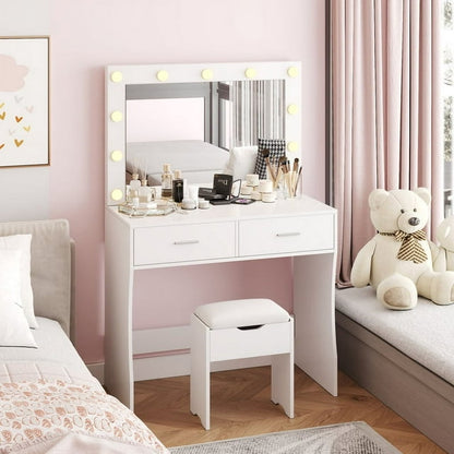 Furmax Makeup Vanity Table Set with Lights and Mirror Vanity Desk with Drawer and Chair