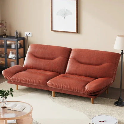 Furmax Futon with Five Angles Adjustable Armrests and Adjustable Backrest Futon Sofa Couch for Small Spaces Living Room Office,Leathaire Brown
