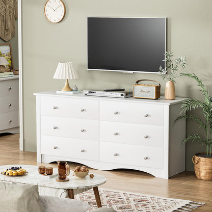 Furmax 6 Drawer Double Dresser, Wide Wood Chest Of Drawers Storage Tower Storage for Living Room Bedroom