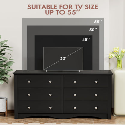 Furmax 6 Drawer Double Dresser, Wide Wood Chest Of Drawers Storage Tower Storage for Living Room Bedroom