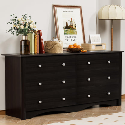Furmax 6 Drawer Double Dresser, Wide Wood Chest Of Drawers Storage Tower Storage for Living Room Bedroom