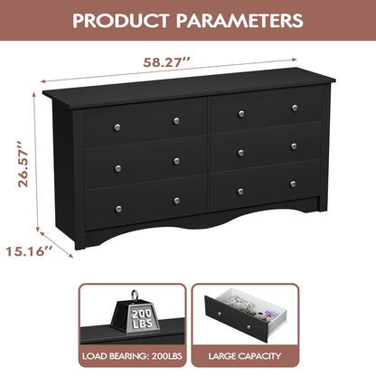 Furmax 6 Drawer Double Dresser, Wide Wood Chest Of Drawers Storage Tower Storage for Living Room Bedroom