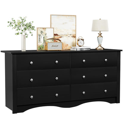 Furmax 6 Drawer Double Dresser, Wide Wood Chest Of Drawers Storage Tower Storage for Living Room Bedroom