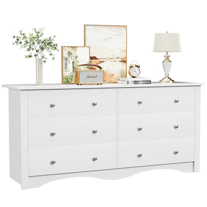 Furmax 6 Drawer Double Dresser, Wide Wood Chest Of Drawers Storage Tower Storage for Living Room Bedroom