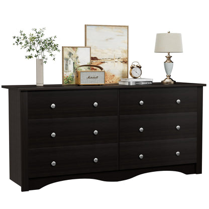 Furmax 6 Drawer Double Dresser, Wide Wood Chest Of Drawers Storage Tower Storage for Living Room Bedroom