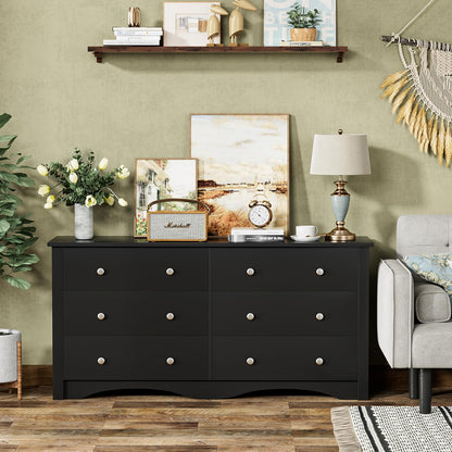 Furmax 6 Drawer Double Dresser, Wide Wood Chest Of Drawers Storage Tower Storage for Living Room Bedroom