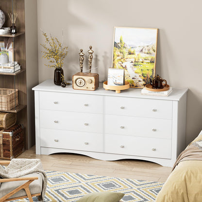 Furmax 6 Drawer Double Dresser, Wide Wood Chest Of Drawers Storage Tower Storage for Living Room Bedroom