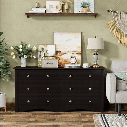 Furmax 6 Drawer Double Dresser, Wide Wood Chest Of Drawers Storage Tower Storage for Living Room Bedroom