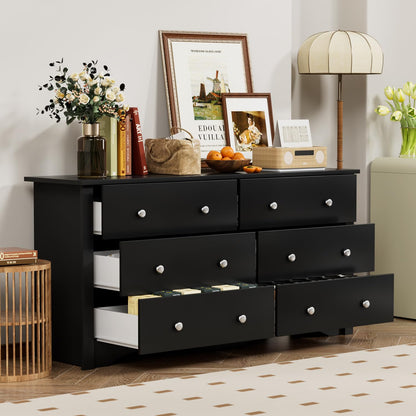 Furmax 6 Drawer Double Dresser, Wide Wood Chest Of Drawers Storage Tower Storage for Living Room Bedroom