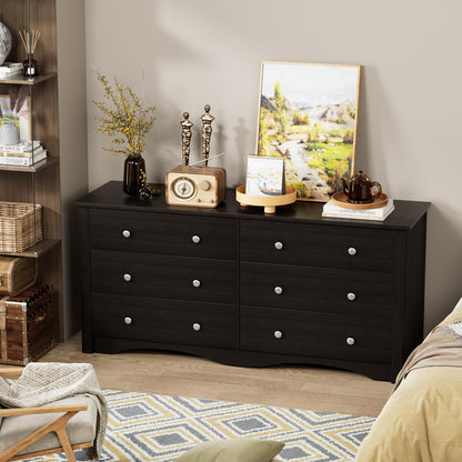 Furmax 6 Drawer Double Dresser, Wide Wood Chest Of Drawers Storage Tower Storage for Living Room Bedroom