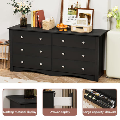Furmax 6 Drawer Double Dresser, Wide Wood Chest Of Drawers Storage Tower Storage for Living Room Bedroom