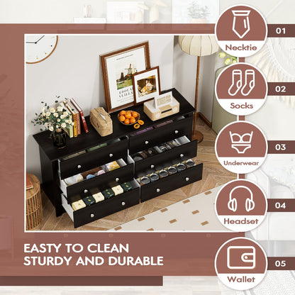 Furmax 6 Drawer Double Dresser, Wide Wood Chest Of Drawers Storage Tower Storage for Living Room Bedroom