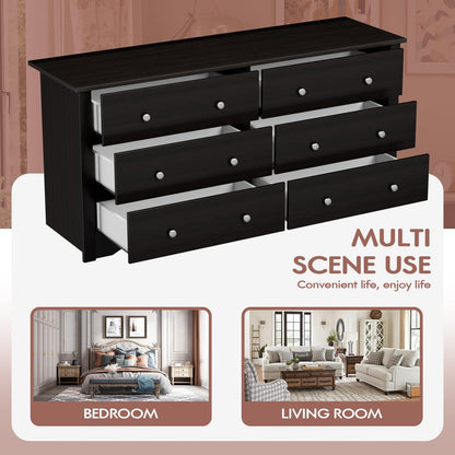 Furmax 6 Drawer Double Dresser, Wide Wood Chest Of Drawers Storage Tower Storage for Living Room Bedroom