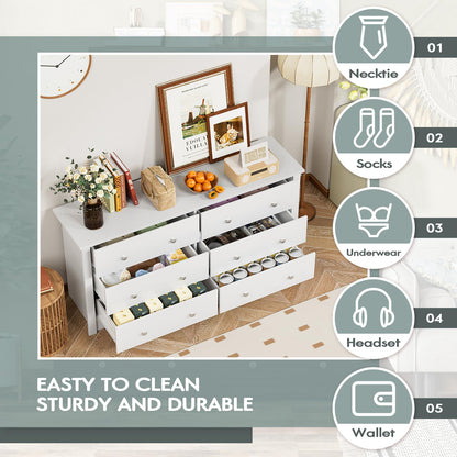Furmax 6 Drawer Double Dresser, Wide Wood Chest Of Drawers Storage Tower Storage for Living Room Bedroom