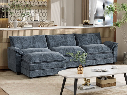 Furmax Sectional Sofa with 2 Movable Ottomans for Living Room, Fabric Convertible Modular Couch