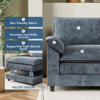 Furmax Sectional Sofa with 2 Movable Ottomans for Living Room, Fabric Convertible Modular Couch