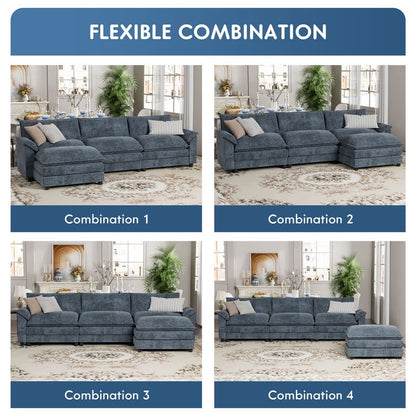 Furmax Sectional Sofa with 2 Movable Ottomans for Living Room, Fabric Convertible Modular Couch