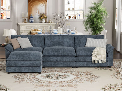 Furmax Sectional Sofa with 2 Movable Ottomans for Living Room, Fabric Convertible Modular Couch