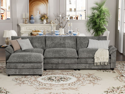 Furmax Sectional Sofa with 2 Movable Ottomans for Living Room, Fabric Convertible Modular Couch