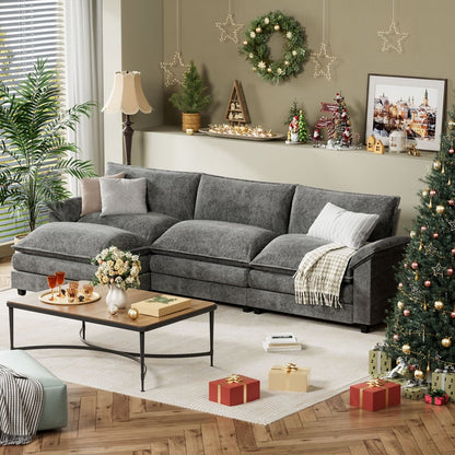 Furmax Sectional Sofa with 2 Movable Ottomans for Living Room, Fabric Convertible Modular Couch