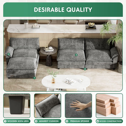 Furmax Sectional Sofa with 2 Movable Ottomans for Living Room, Fabric Convertible Modular Couch