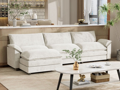 Furmax Sectional Sofa with 2 Movable Ottomans for Living Room, Fabric Convertible Modular Couch