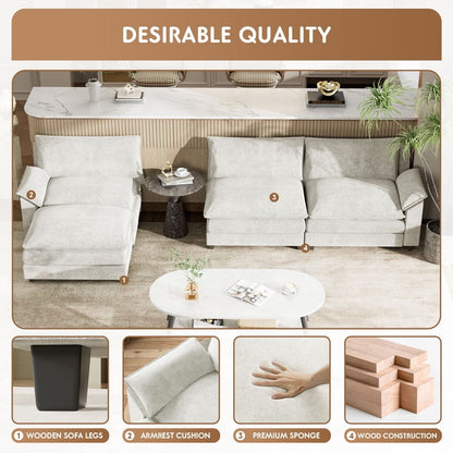 Furmax Sectional Sofa with 2 Movable Ottomans for Living Room, Fabric Convertible Modular Couch