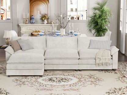 Furmax Sectional Sofa with 2 Movable Ottomans for Living Room, Fabric Convertible Modular Couch
