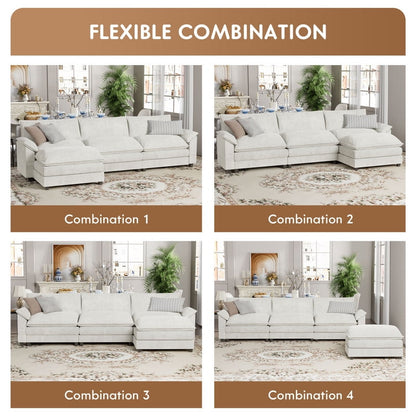 Furmax Sectional Sofa with 2 Movable Ottomans for Living Room, Fabric Convertible Modular Couch