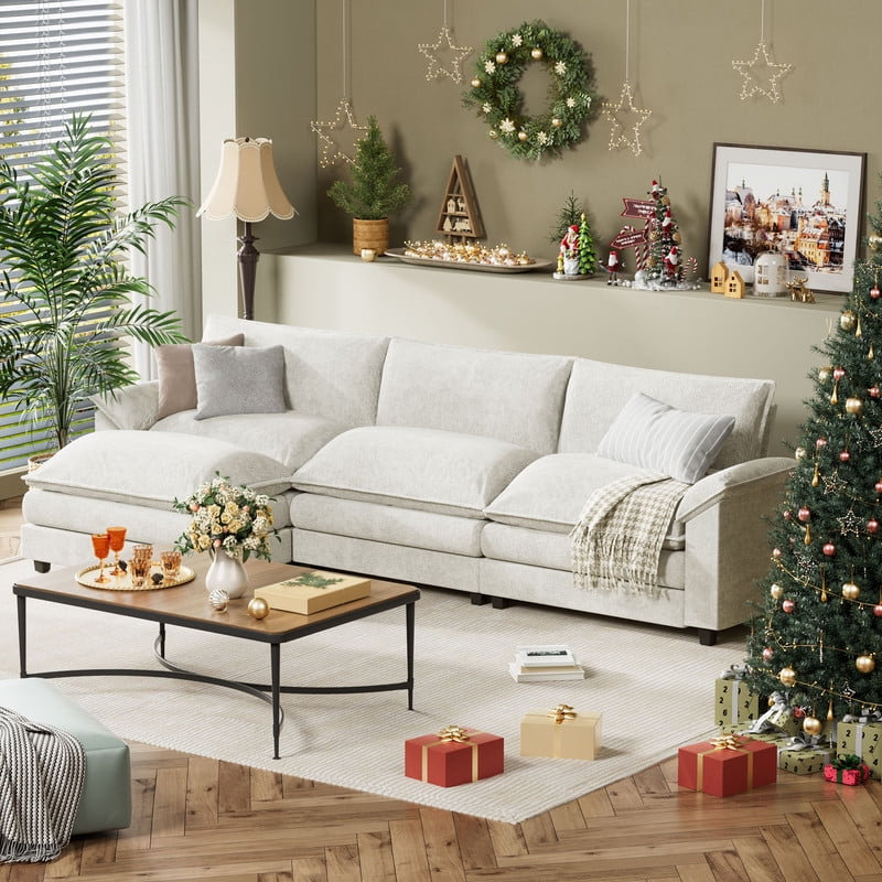 Furmax Sectional Sofa with 2 Movable Ottomans for Living Room, Fabric Convertible Modular Couch