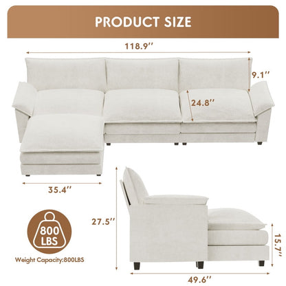 Furmax Sectional Sofa with 2 Movable Ottomans for Living Room, Fabric Convertible Modular Couch