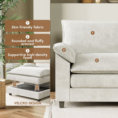 Furmax Sectional Sofa with 2 Movable Ottomans for Living Room, Fabric Convertible Modular Couch