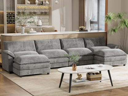 Furmax Sectional Sofa with 2 Movable Ottomans for Living Room, Fabric Convertible Modular Couch