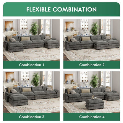 Furmax Sectional Sofa with 2 Movable Ottomans for Living Room, Fabric Convertible Modular Couch