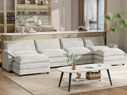 Furmax Sectional Sofa with 2 Movable Ottomans for Living Room, Fabric Convertible Modular Couch
