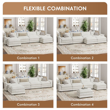 Furmax Sectional Sofa with 2 Movable Ottomans for Living Room, Fabric Convertible Modular Couch