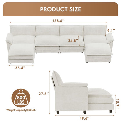 Furmax Sectional Sofa with 2 Movable Ottomans for Living Room, Fabric Convertible Modular Couch