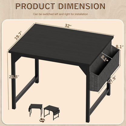 Furmax 32 Inch Office Desk Modern Computer Desk with Storage Bag Writing Table with Headphone Hook