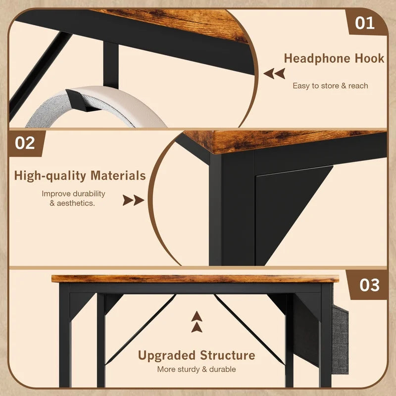 Furmax 32 Inch Office Desk Modern Computer Desk with Storage Bag Writing Table with Headphone Hook