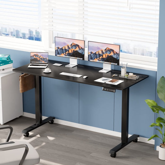 Furmax Height Adjustable Standing Desk with Locking Wheels Ergonomic Stand up Desk with Memory Preset