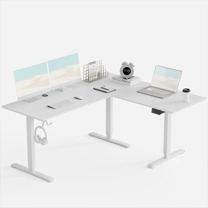 Furmax L-shaped Standing 63” W Electric Height Adjustable Computer Desk Sit-Stand Corner Desk for Home Office Lifting Range 28~46in with Memory Preset Controller