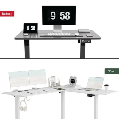 Furmax L-shaped Standing 63” W Electric Height Adjustable Computer Desk Sit-Stand Corner Desk for Home Office Lifting Range 28~46in with Memory Preset Controller
