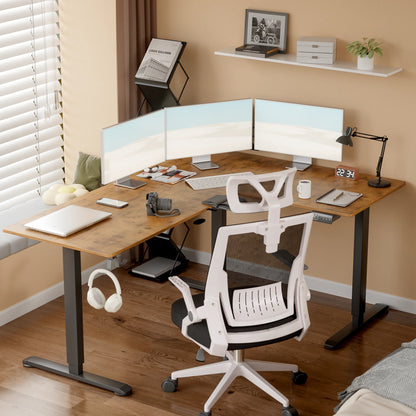 Furmax L-shaped Standing 63” W Electric Height Adjustable Computer Desk Sit-Stand Corner Desk for Home Office Lifting Range 28~46in with Memory Preset Controller